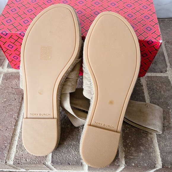 TORY BURCH Gathered Slingback ESPADRILLE Thong SANDAL NEUTRAL SUEDE US 8.5 - Picture 7 of 9